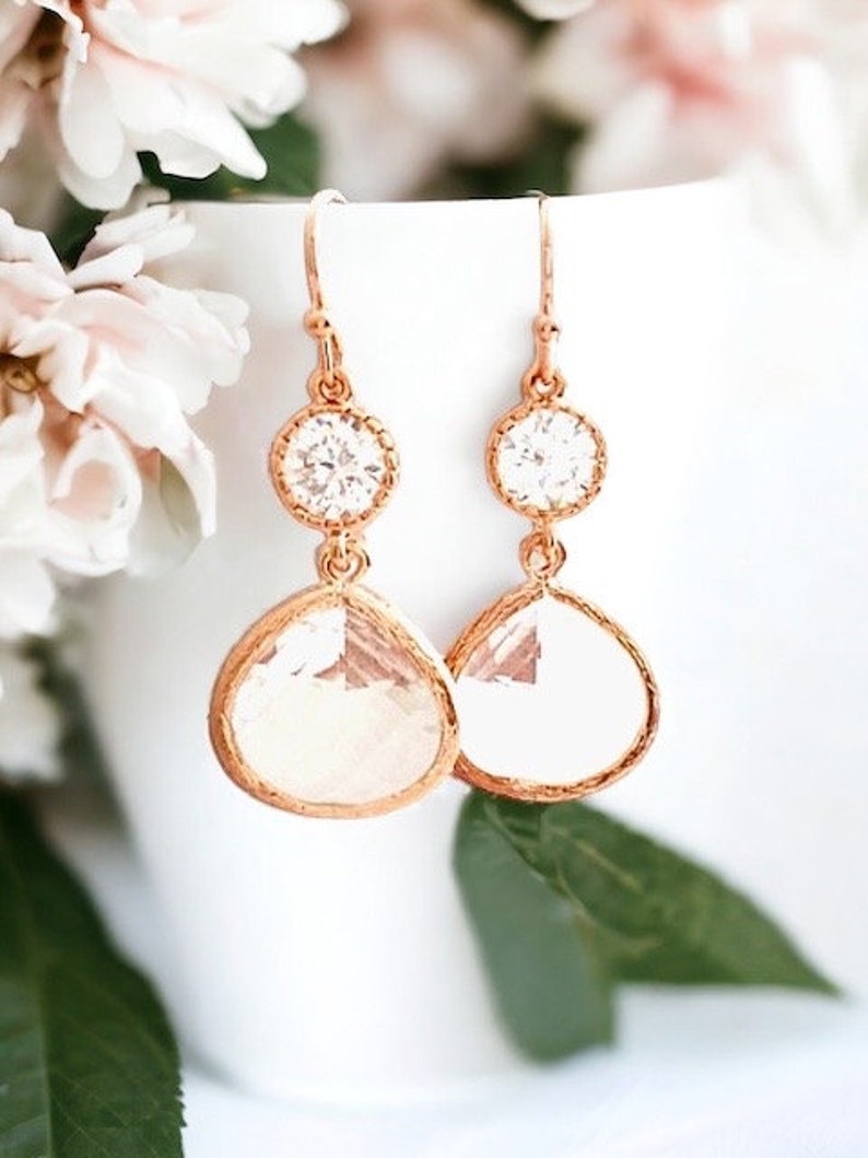 Rose gold Earrings Wedding Jewelry gift, Bridesmaid Jewelry Bridal Earrings Bridal Jewelry Bridesmaid gifts Maid of honor gift Wedding Gift image 9