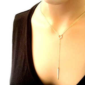 Gold BAR Necklace, Personalized Necklace, Lariat Necklace, Y Necklace, Pendant, Choker, Strand, Statement, Christmas GIFT for her image 4