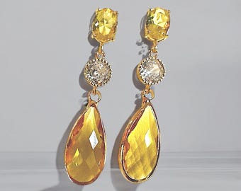 Citrine Earrings: November Birthstone, Yellow earrings Birthday Jewelry gifts