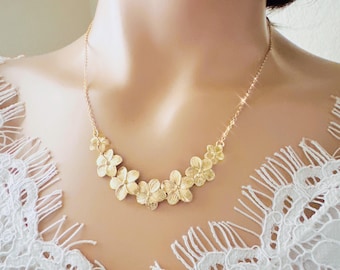 Gold Plumeria Flower Necklace: Hawaii Bridal Wedding 14K gold Jewelry gifts