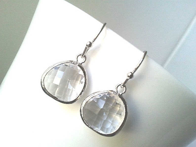 Clear Crystal Silver Drop Earrings April Birthstone Dangle - Etsy