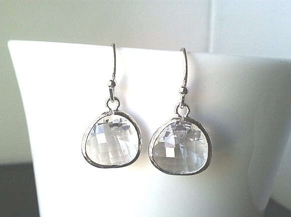 Clear Crystal Silver Drop Earrings April Birthstone Dangle - Etsy