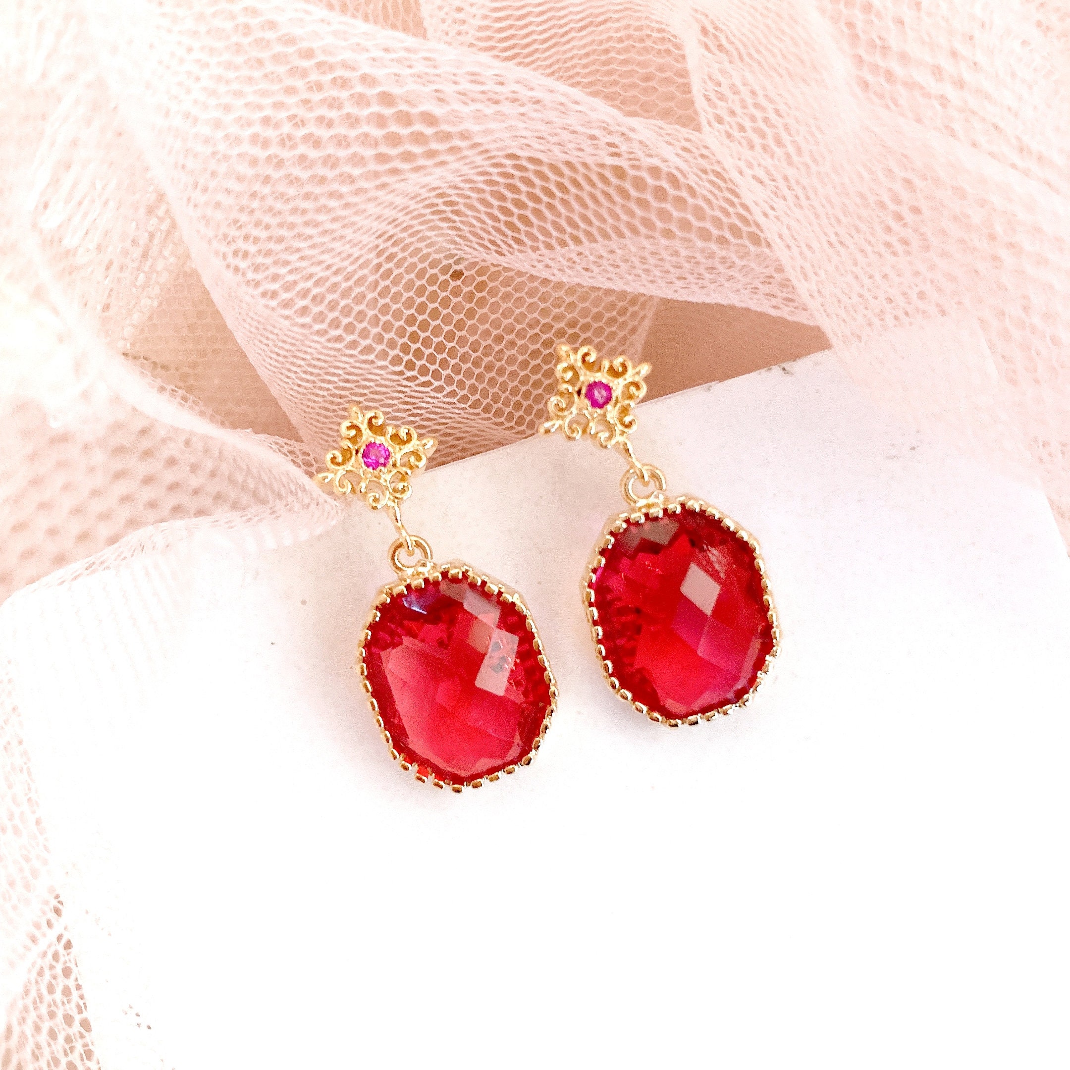 Ruby Earrings Ruby Stud Earrings Red Earrings Bridal | Etsy