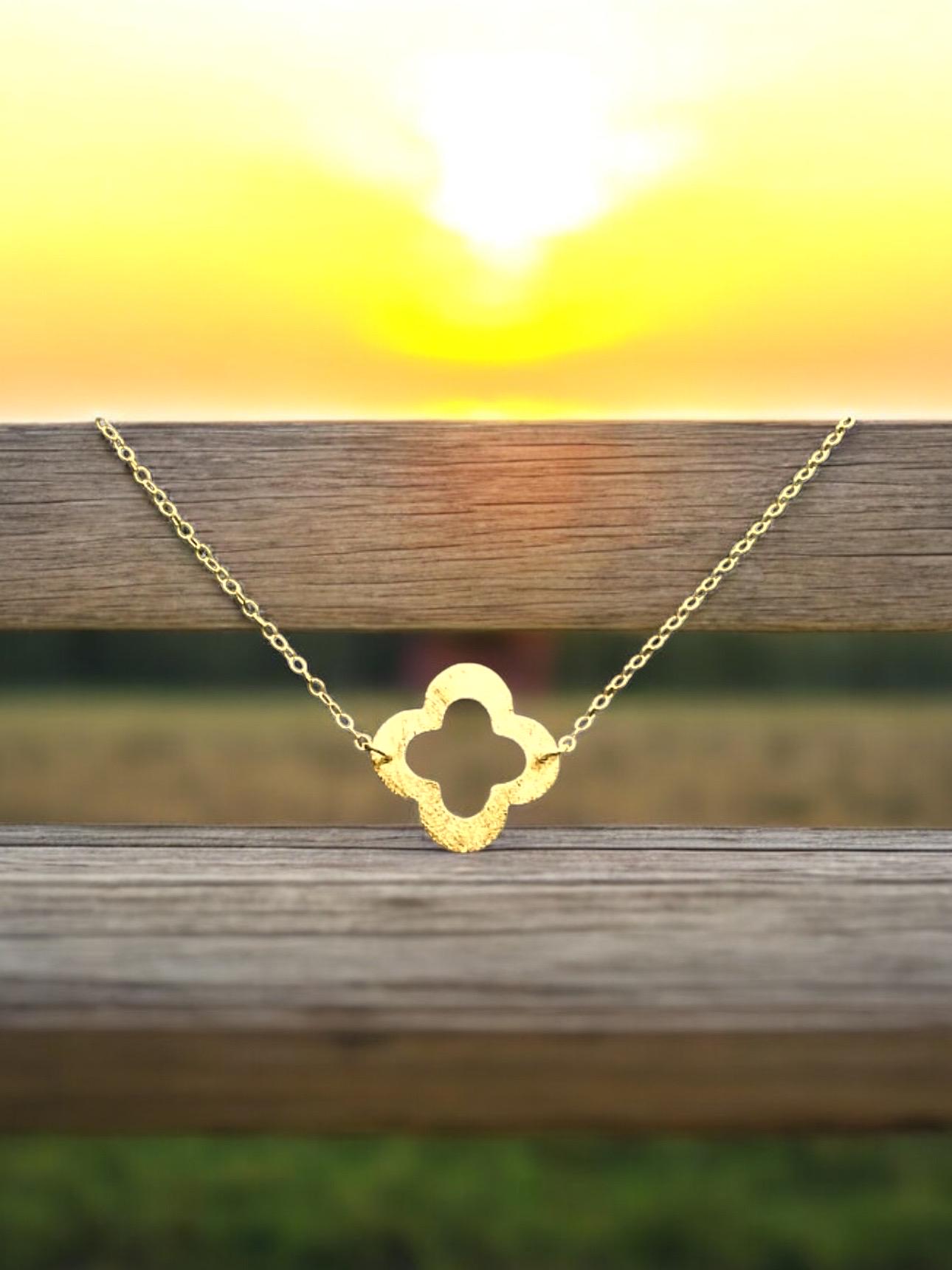 Gold Clover Bracelet: 14k Gold Filled Chain, Quatrefoil 