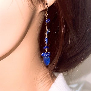 Lapis lazuli earrings Navy Blue Gold Dangle earrings Lapis Lazuli Jewelry Gift for Her Wedding gift Gold drop earrings Gold jewelry gift image 4