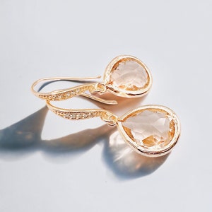 Champagne Earrings, Peach Earrings, wedding earring, Bridesmaid Gold Jewelry Best Gift for Her Bridal Bridesmaid gift Maid of honor gift