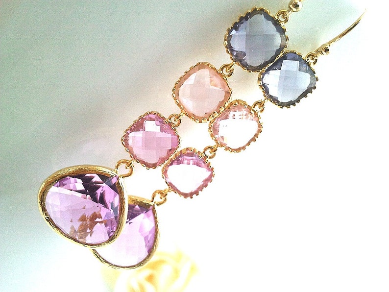 Purple Long Gold Wedding Earrings, Purple Earrings Lavender Drop Earrings, Dangle, Gemstone earring, bridesmaid gifts, Wedding jewelry Gift image 7