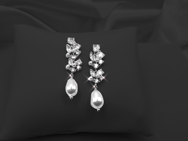 Bridal earrings Wedding jewelry Pearl earrings CZ AAA Wedding Statement Earrings, Bridal Dangle Earrings Bridal Jewelry Wedding Jewelry gift image 6