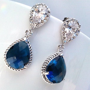 Sapphire Navy Earrings Classic Blue Wedding Earrings - Etsy