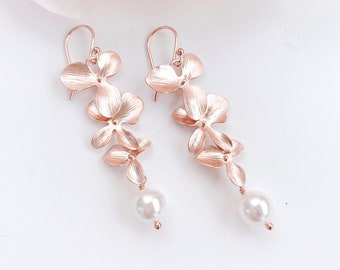 Orchid Pearl Drop Earrings: Bridal Wedding Jewelry