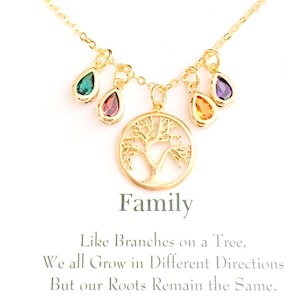 Personalized Family Tree Necklace: Gold Leaf Initial & Birthstone