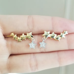 Star Earrings, Milky way Climber Gold earrings, Stars Ear Crawler, Stars Ear Climber, Birthday gift for her Christmas Gift for daughter