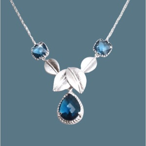 Sapphire Necklace: Leaf Bracelet Silver Gold Blue Sapphire Earrings birthstones Jewelry Birthday gift