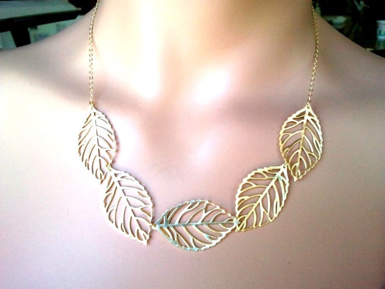 Autumn Leaf Gold Statement necklace, Gold Necklace for women Jewelry gifts for Her Handmaid Jewelry for mom gifts for birthday gifts image 3