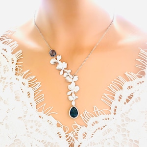 Sapphire Necklace Orchid Flower earrings: Blue Bracelet Rose Gold September Birthstone Jewelry birthday gifts