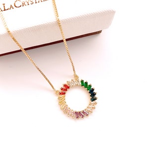 Regenboogketting met zirkonia: 14K gold filled doosketting