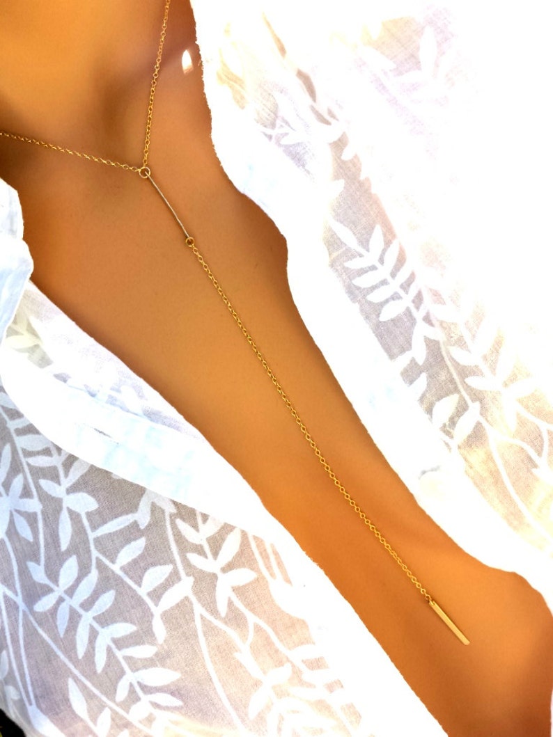 14K Gold Bar Pendant Necklace,14k Gold filled Dainty Necklace Gold Pendant Necklace Y Necklace Long Necklace Layering Necklace