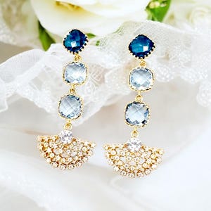Sapphire Earrings: Art Deco Earring Aquamarine Wedding Jewelry September birthstone Birthday gifts
