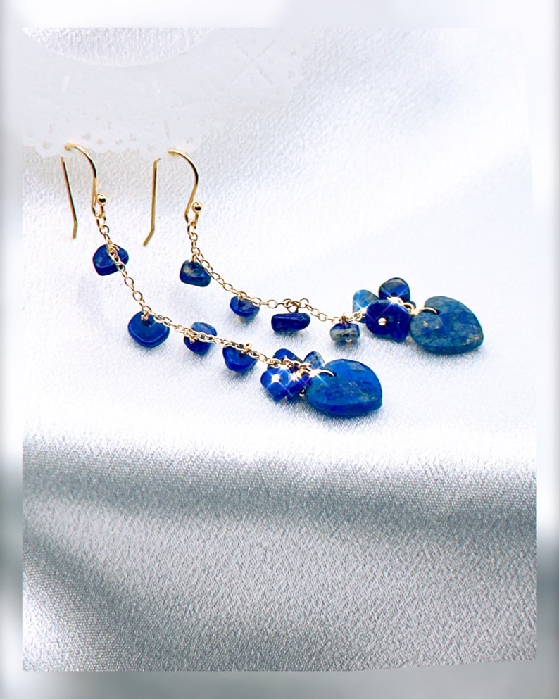 Lapis lazuli earrings Navy Blue Gold Dangle earrings Lapis Lazuli Jewelry Gift for Her Wedding gift Gold drop earrings Gold jewelry gift image 2