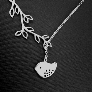 SALE Bird and Branch Lariat Necklace Bird charm, Leaf Pendant Necklace,wedding jewelry Bridal necklace mothers day gifts image 1