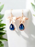 Sapphire earrings Rose Gold flower Earrings Bridal earrings Wedding Jewelry gift Birthday Gift for her Birthstone Jewelry Bridesmaid gift