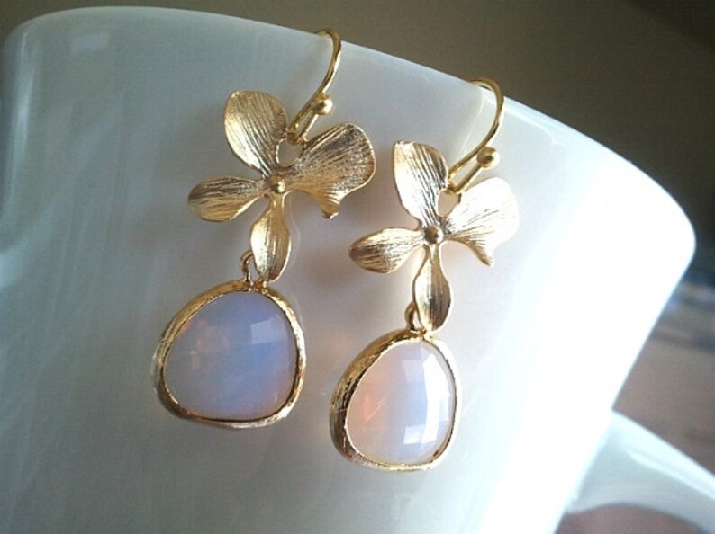 Orchid earrings Opal Jwelry Lucky flower with Violet Opal | Etsy