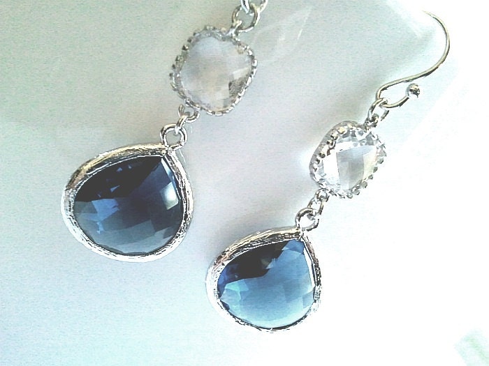 Navy Wedding Earrings Bridesmaid Gift Sapphire Blue - Etsy