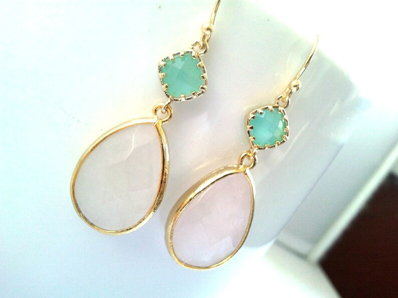 Blush Pink Earrings Mint and Rose Quartz Wedding Jewelry Etsy