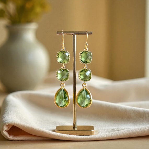 Buy Olive Green Earrings: Gold Olivine Necklace Birthday Gift