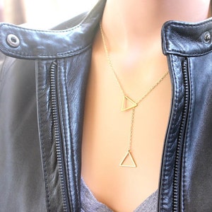 Triangle Charm Necklace / Gold Pendant Necklace, Layering Necklaces, Geometric Jewelry, Personalized Gifts for Her, Christmas Gifts for mom image 2