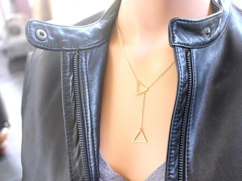 Triangle Charm Necklace / Gold Pendant Necklace, Layering Necklaces, Geometric Jewelry, Personalized Gifts for Her, Christmas Gifts for mom image 2