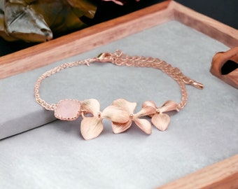 Orchid bracelet Rose Gold bracelet for women gifts bridesmaid gifts Orchid Flower Bracelet Personalized gifts for her birthday gifts