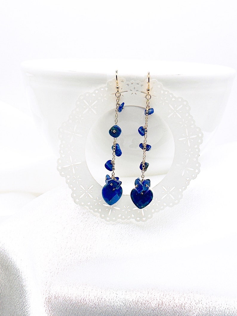 Lapis lazuli earrings Navy Blue Gold Dangle earrings Lapis Lazuli Jewelry Gift for Her Wedding gift Gold drop earrings Gold jewelry gift image 5
