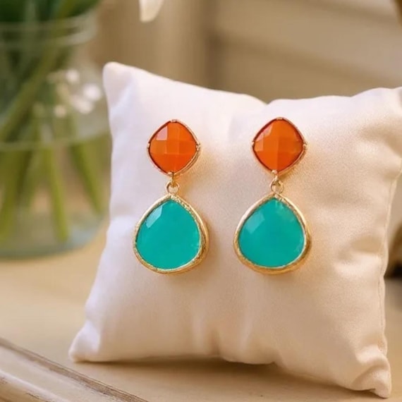 Boucle D'oreille Puce En Or 18 Carats Avec Tourmaline Orange - Marque Bimonia - Neuf Avec étiquettes