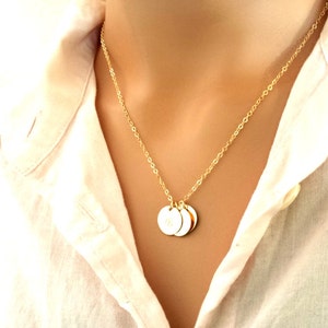 Initial Discs Necklace • 14K gold filled Necklace • Sterling Silver Monogram Necklace • Personalized Jewelry gift for Mom • Kids Initial