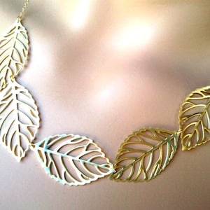 Autumn Leaf Gold Statement necklace, Gold Necklace for women Jewelry gifts for Her Handmaid Jewelry for mom gifts for birthday gifts image 1