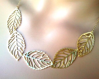 Autumn Leaf Gold Statement necklace, Gold Necklace for women Jewelry gifts for Her Handmaid Jewelry for mom gifts for birthday gifts