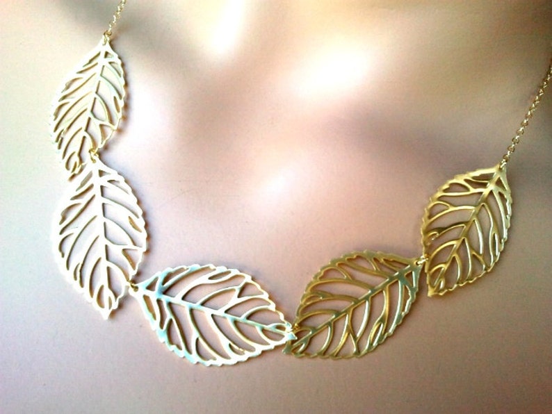 Autumn Leaf Gold Statement necklace, Gold Necklace for women Jewelry gifts for Her Handmaid Jewelry for mom gifts for birthday gifts image 1