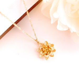 Gold Lotus Flower Necklace: 16k Plated Blossom Pendant