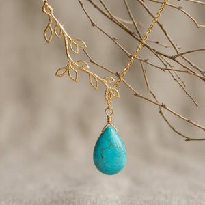 Turquoise Necklace: 14K Gold Jewelry turquoise Earrings, Leaf Bracelet, Family Tree necklaces Birthday gift image 4