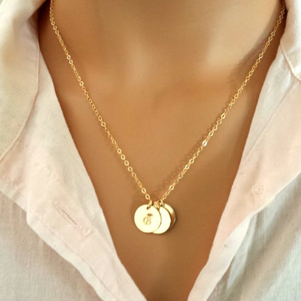 Initial Discs Necklace • 14K gold filled Necklace • Sterling Silver Monogram Necklace • Personalized Jewelry gift for Mom • Kids Initial