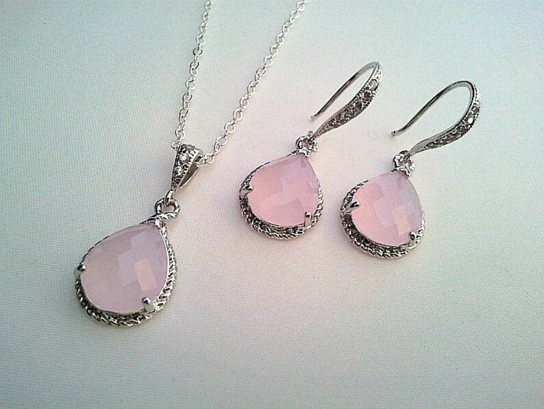 Blush Pink Wedding Necklace and Earrings Set wedding Jewerly Etsy