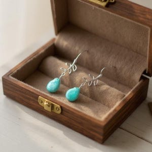 Turquoise Necklace: 14K Gold Jewelry turquoise Earrings, Leaf Bracelet, Family Tree necklaces Birthday gift image 14