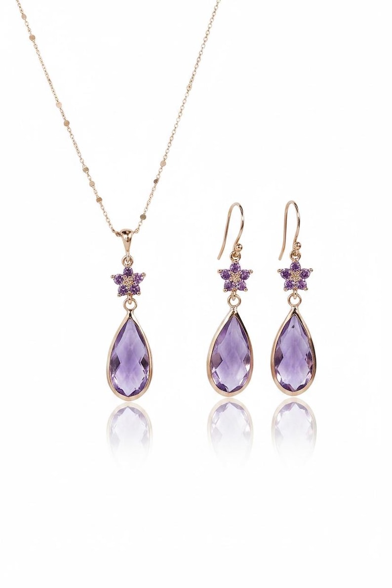 Purple crystal necklaces - Lavender purple Necklace Lilac Earrings Alexandrite June Birthday gift