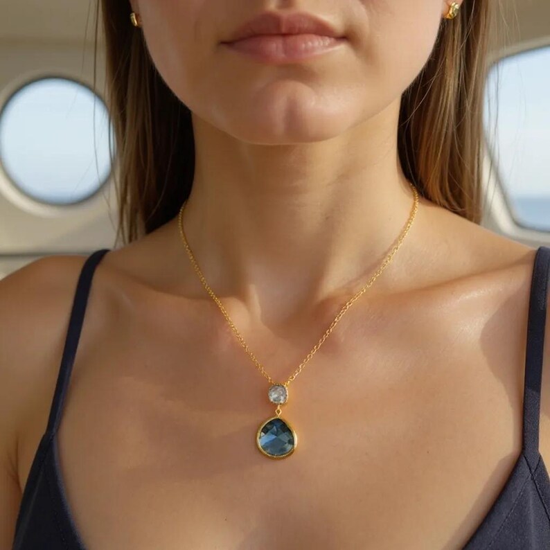 Blue Sapphire Necklace Sapphire Earrings September birthstone Birthday gifts image 2