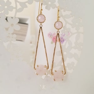 Rose Quartz Dangle Earrings: Blush Pink Triangle Drop Earrings