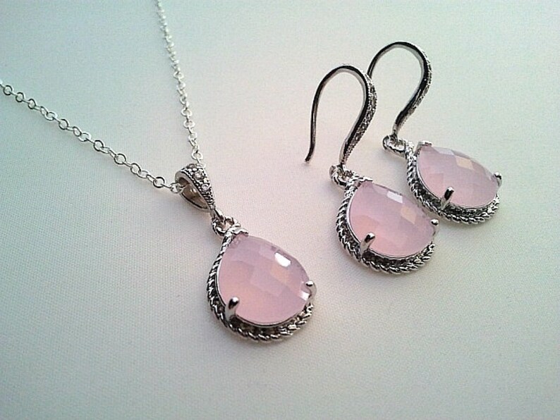 Blush Pink Wedding Necklace and Earrings Set wedding Jewerly Etsy