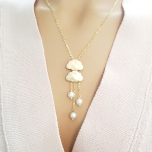 Cloud with Pearl pendant Necklace cloud charm necklace, gold, everyday jewelry, friend gift, Rainy day mothers day gifts image 8