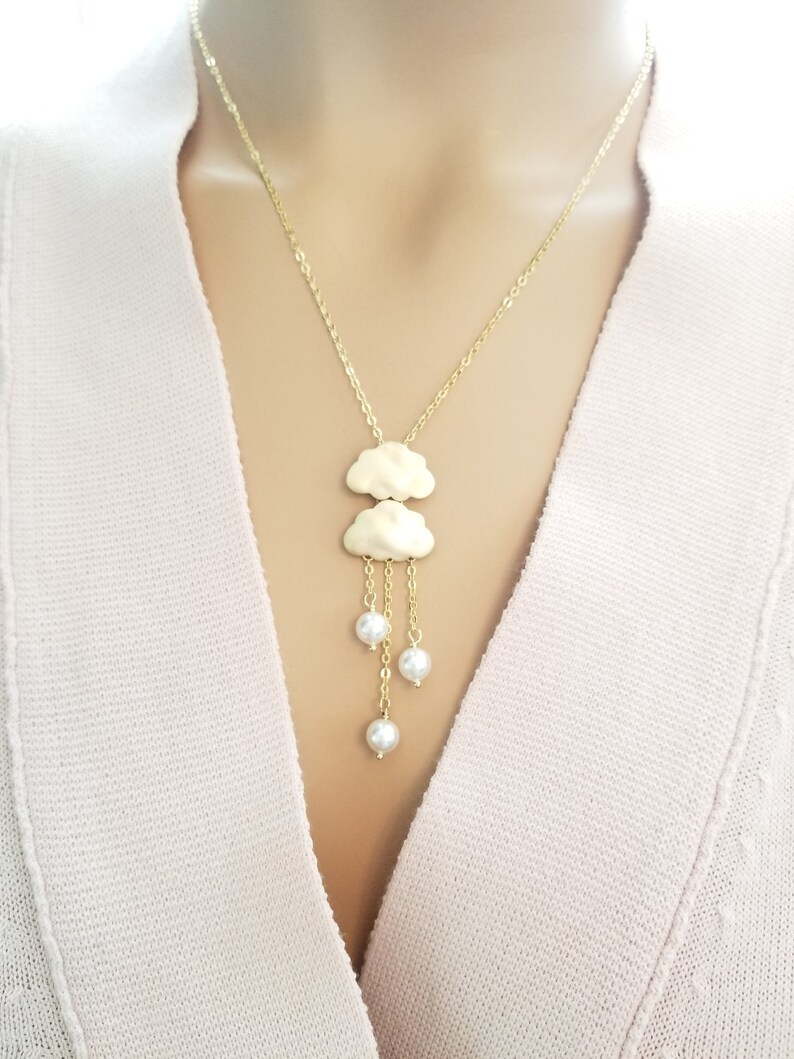 Cloud with Pearl pendant Necklace cloud charm necklace, gold, everyday jewelry, friend gift, Rainy day mothers day gifts image 8