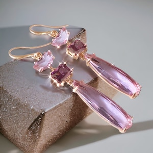 Orecchini lunghi in oro viola, orecchini da sposa viola chiaro, orecchini pendenti color lavanda, orecchini da sposa, orecchini pendenti viola lavanda, regalo per lei